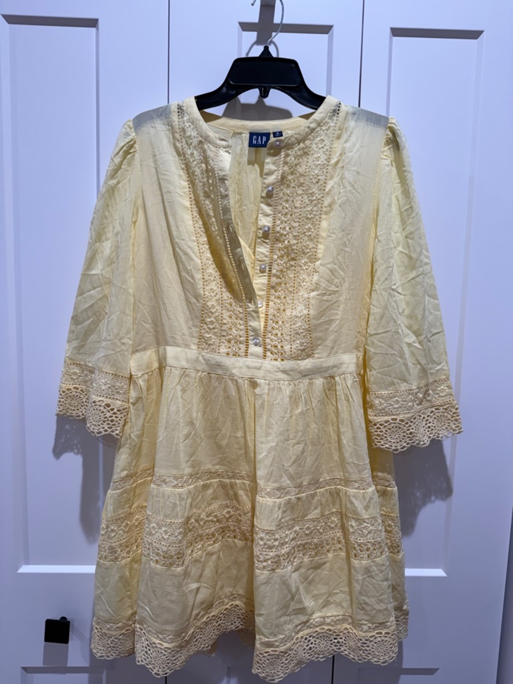 GAP Pale Yellow Lace-Trim Cotton Tunic Dress